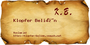 Klopfer Belián névjegykártya